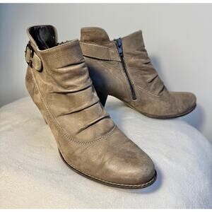 Paul Green Taupe Brown Bootie Ruched Leather Ankle Boot UK 7 - 9.5